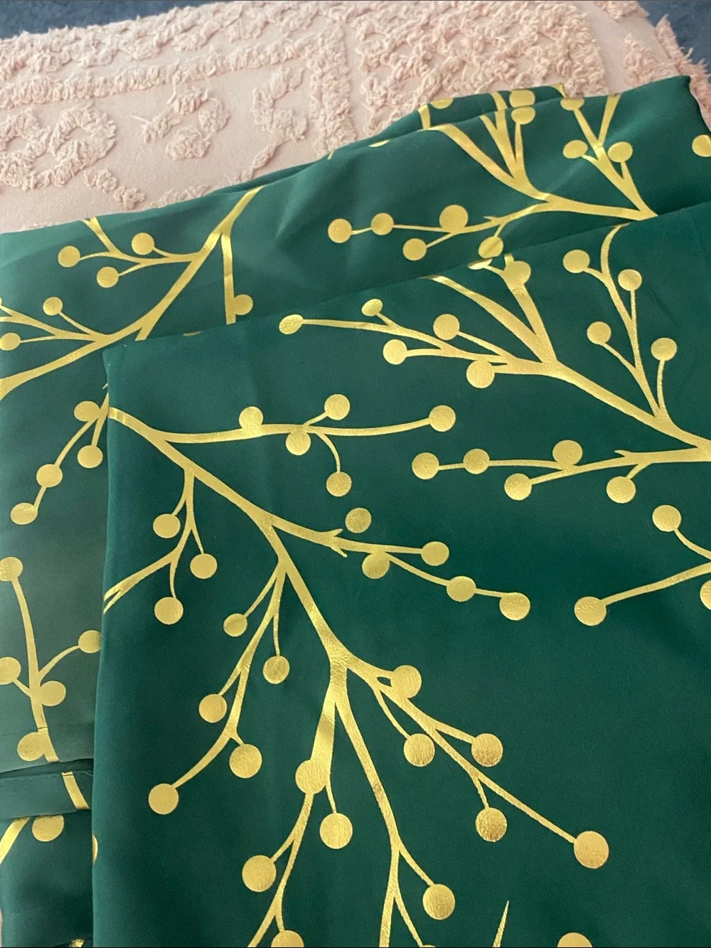 Green Drapes with Gold Botanical Print and Grommets
